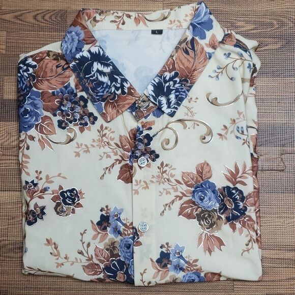 Fashion floral print button-down shirt size large - Picture 15 of 15